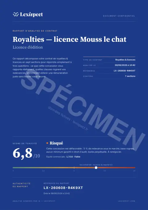 Première page du rapport Royalties & licences (concession de droits)