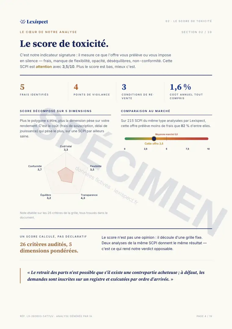 Page 4 du rapport SCPI (pierre-papier, immobilier en direct), spécimen