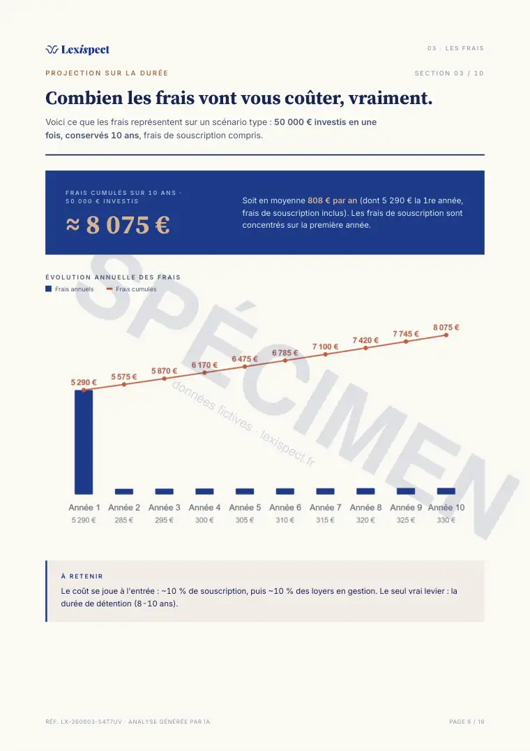 Page 6 du rapport SCPI (pierre-papier, immobilier en direct), spécimen