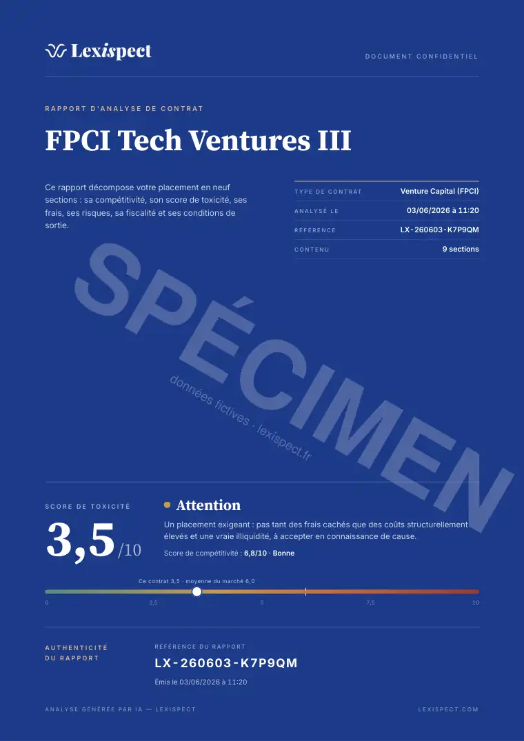 Page 1 du rapport Venture Capital (FPCI / SLP, capital-risque), spécimen
