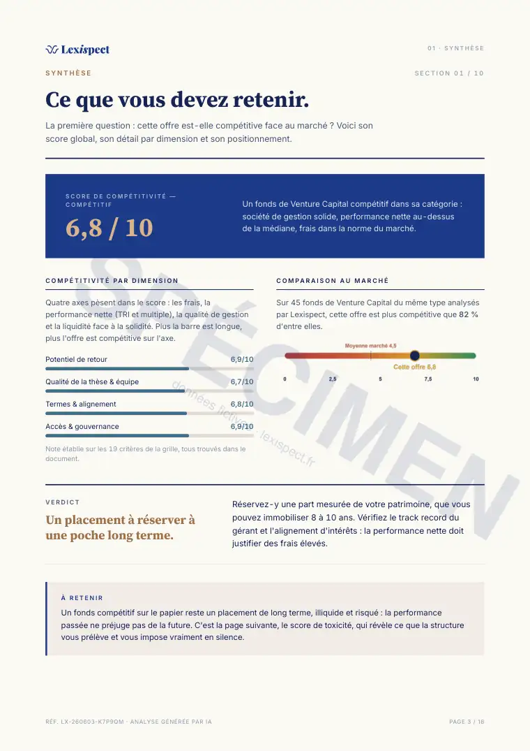Page 3 du rapport Venture Capital (FPCI / SLP, capital-risque), spécimen