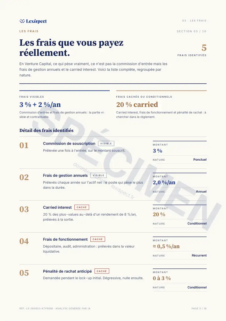 Page 5 du rapport Venture Capital (FPCI / SLP, capital-risque), spécimen