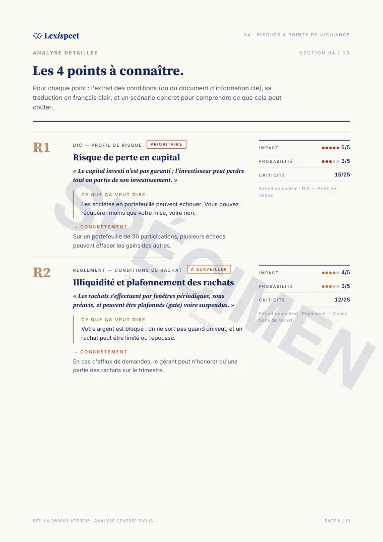 Page 8 du rapport Venture Capital (FPCI / SLP, capital-risque), spécimen