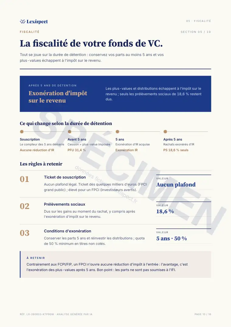 Page 10 du rapport Venture Capital (FPCI / SLP, capital-risque), spécimen