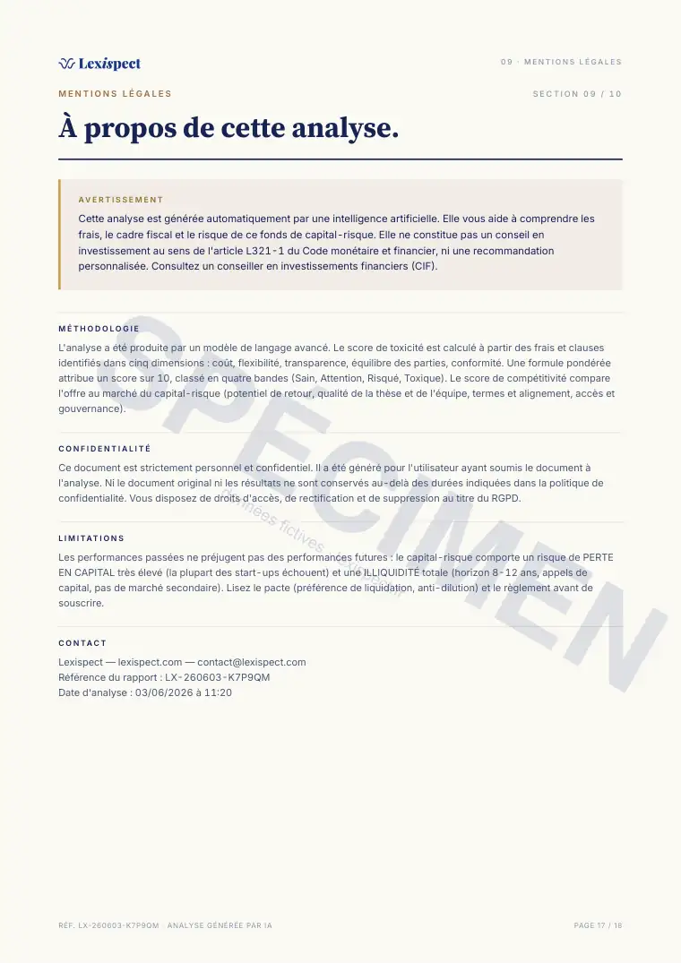 Page 17 du rapport Venture Capital (FPCI / SLP, capital-risque), spécimen